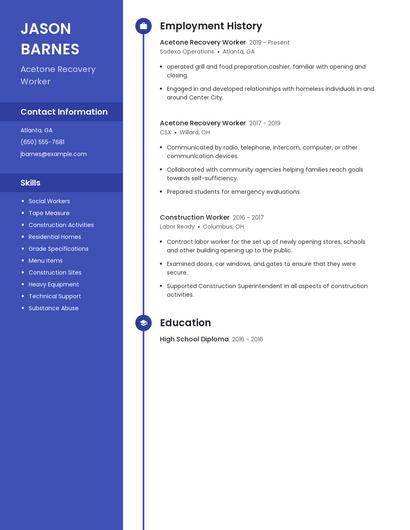 Acetone Recovery Worker Resume