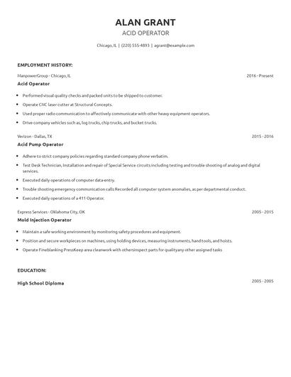 Acid Operator Resume