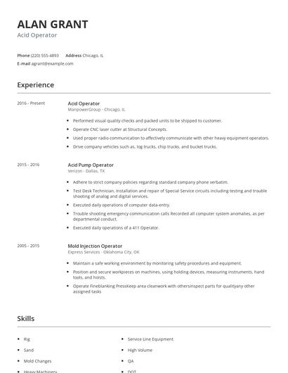 Acid Operator Resume