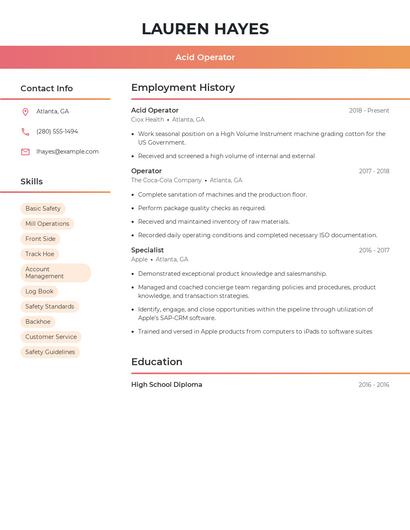 Acid Operator Resume