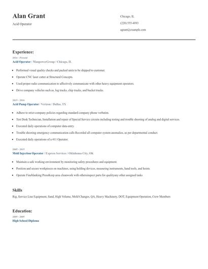 Acid Operator Resume