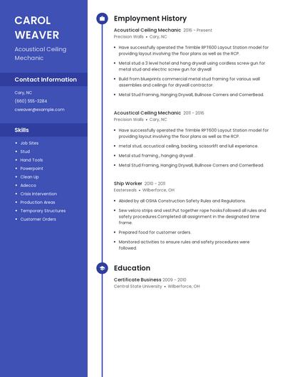 Acoustical Ceiling Mechanic Resume