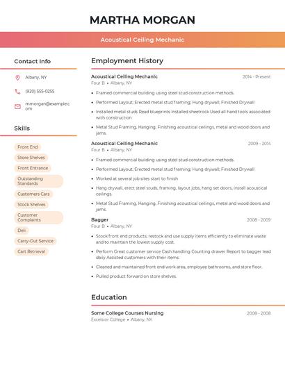 Acoustical Ceiling Mechanic Resume
