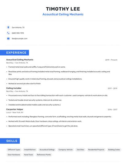 Acoustical Ceiling Mechanic Resume