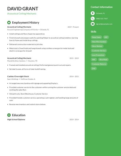 Acoustical Ceiling Mechanic Resume