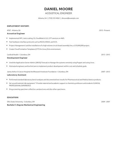 Acoustical Engineer Resume