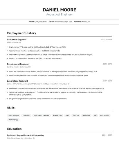 Acoustical Engineer Resume