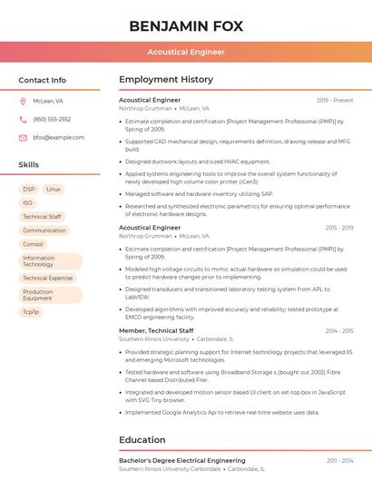 Acoustical Engineer Resume