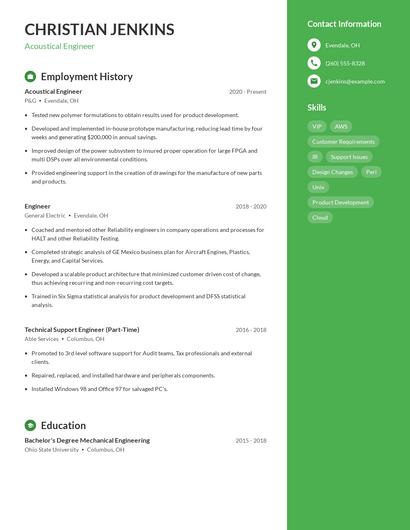 Acoustical Engineer Resume