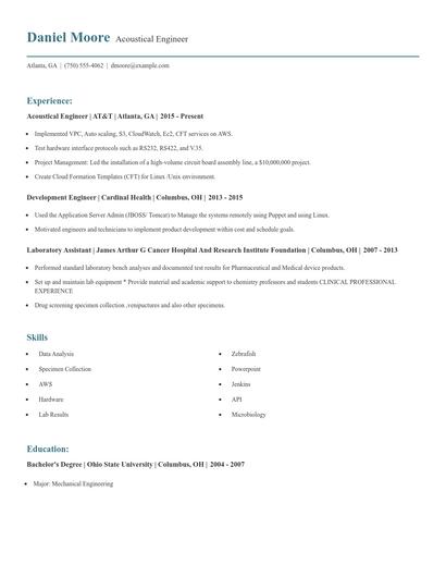Acoustical Engineer Resume