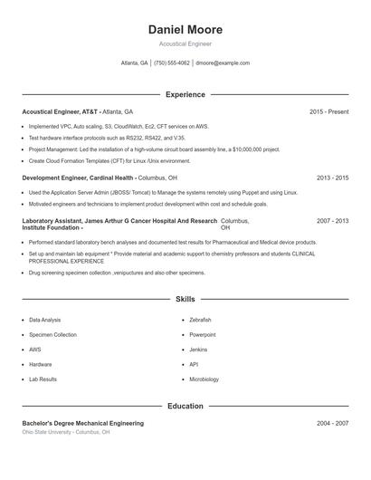 Acoustical Engineer Resume