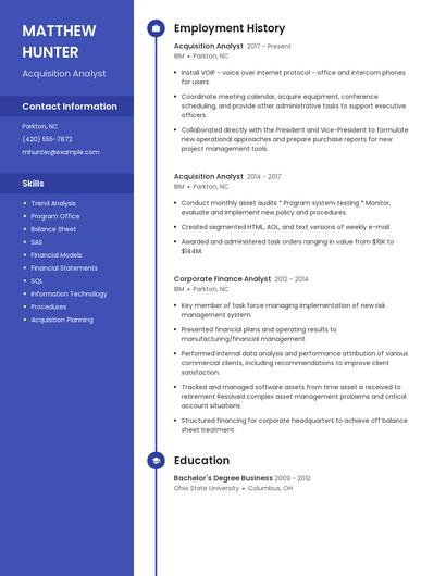 Acquisition Analyst Resume