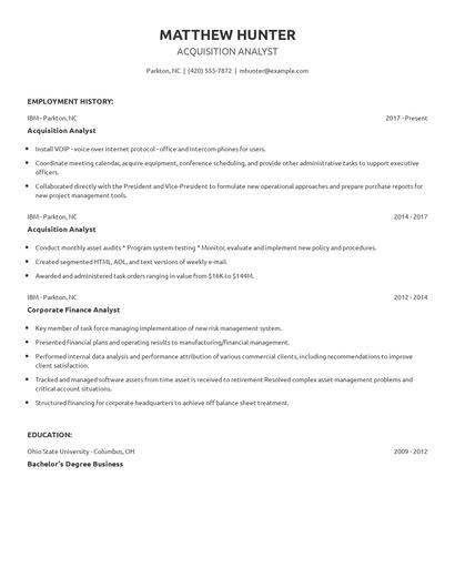 Acquisition Analyst Resume