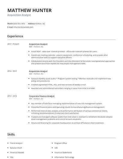 Acquisition Analyst Resume