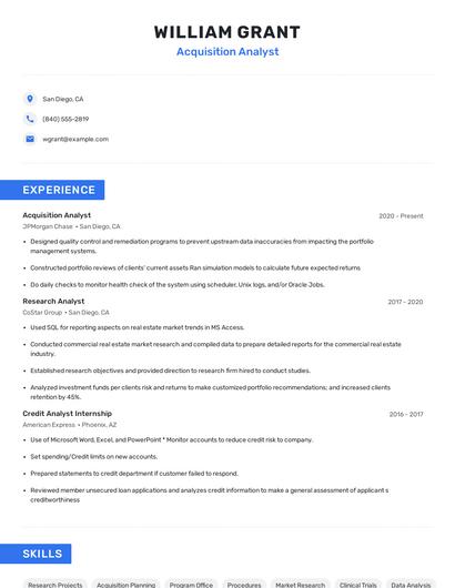 Acquisition Analyst Resume
