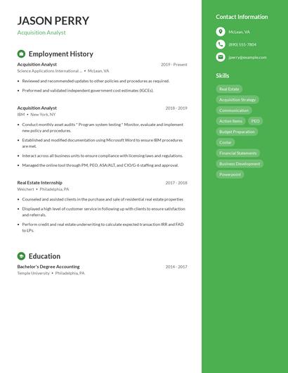 Acquisition Analyst Resume