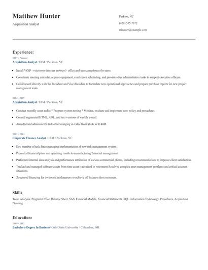 Acquisition Analyst Resume