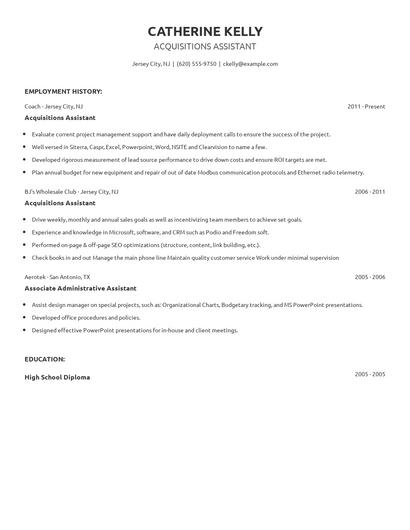 Acquisitions Assistant Resume