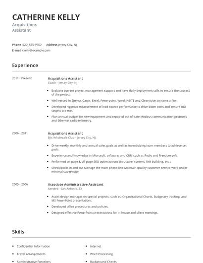 Acquisitions Assistant Resume