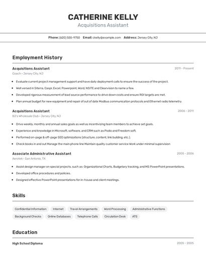 Acquisitions Assistant Resume