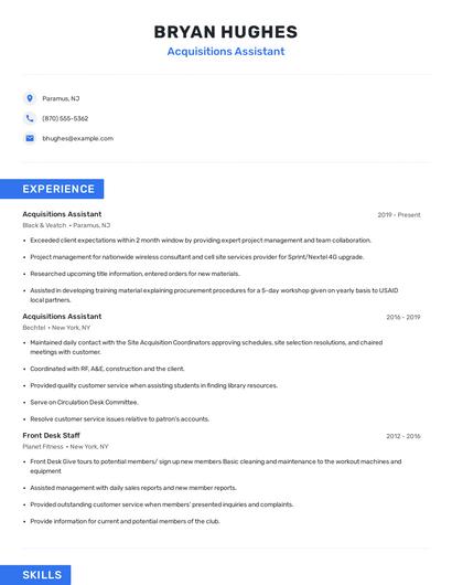 Acquisitions Assistant Resume