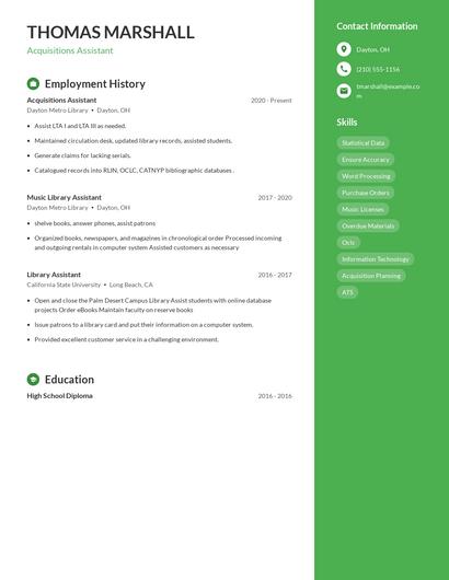 Acquisitions Assistant Resume