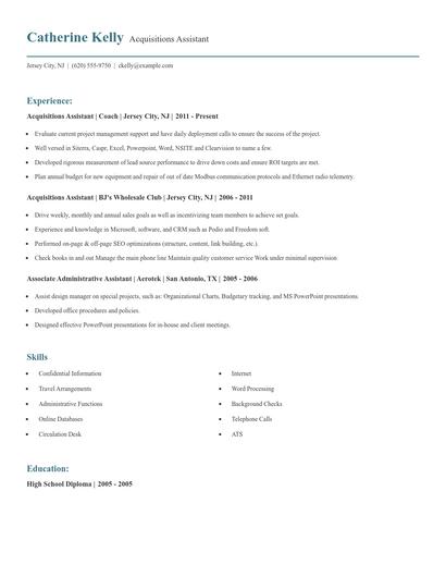 Acquisitions Assistant Resume