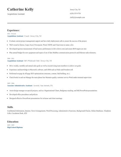 Acquisitions Assistant Resume