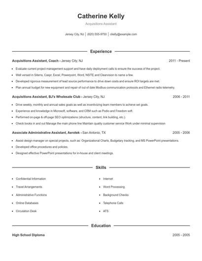 Acquisitions Assistant Resume