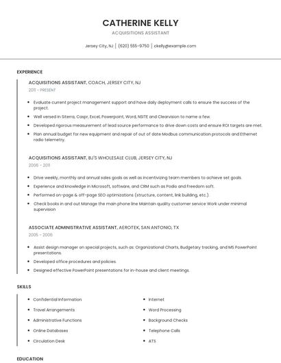 Acquisitions Assistant Resume