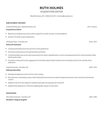 Acquisitions Editor Resume
