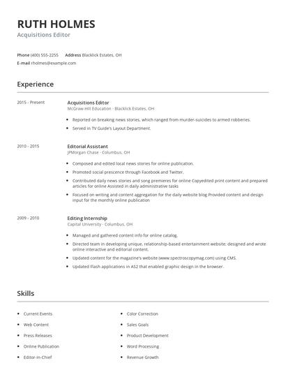Acquisitions Editor Resume
