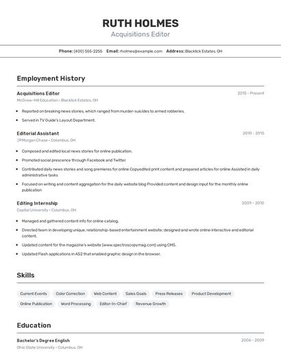 Acquisitions Editor Resume