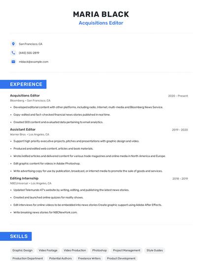 Acquisitions Editor Resume