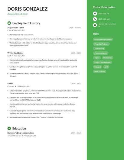 Acquisitions Editor Resume