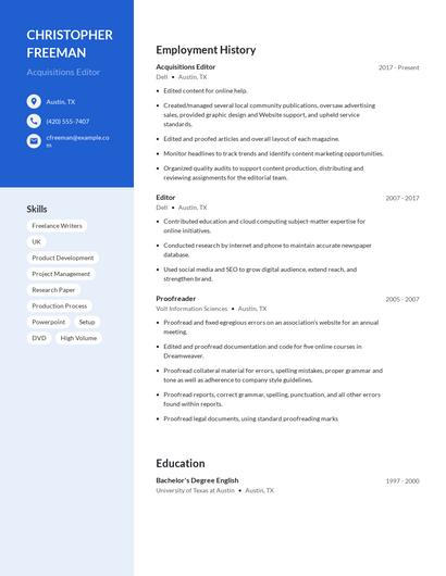 Acquisitions Editor Resume