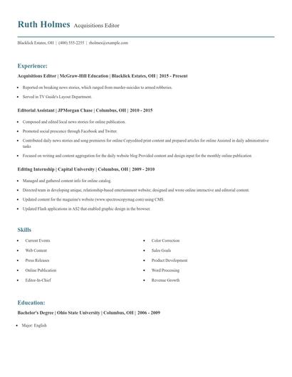 Acquisitions Editor Resume
