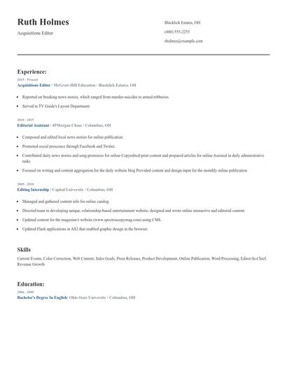 Acquisitions Editor Resume