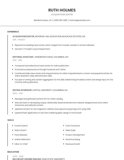 Acquisitions Editor Resume