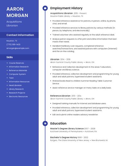 Acquisitions Librarian Resume