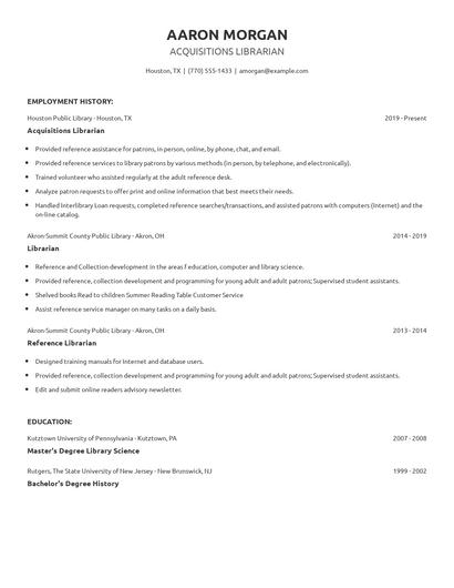 Acquisitions Librarian Resume