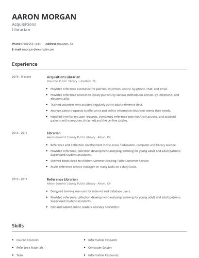 Acquisitions Librarian Resume
