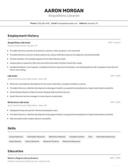 Acquisitions Librarian Resume