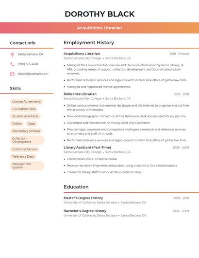 Acquisitions Librarian Resume