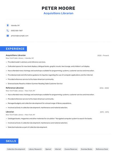 Acquisitions Librarian Resume