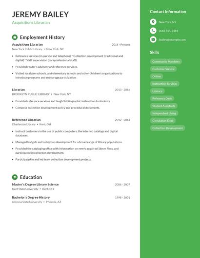 Acquisitions Librarian Resume