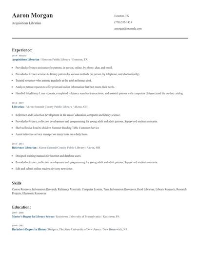 Acquisitions Librarian Resume