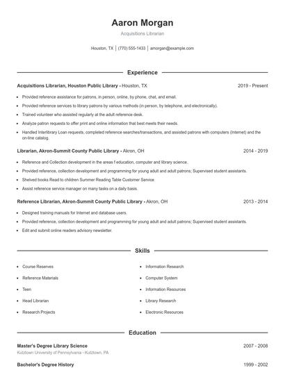 Acquisitions Librarian Resume