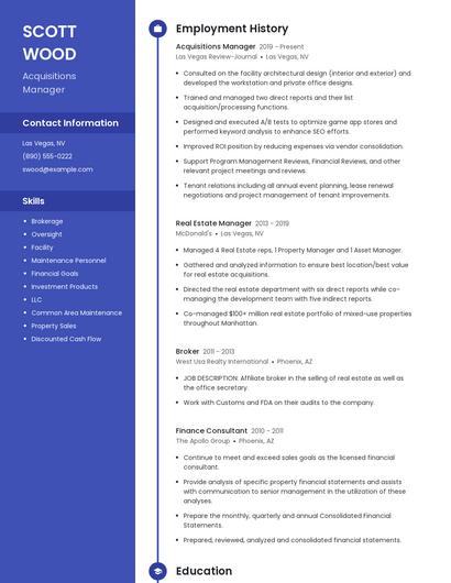 Acquisitions Manager Resume