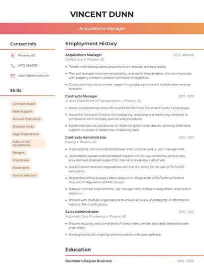 Acquisitions Manager Resume